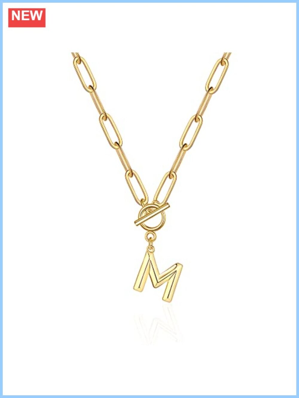 Copper Toggle Clasp Initial Pendant Necklace 20" Paperclip Chain Women